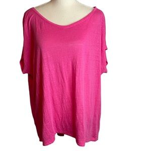 Eileen Fisher Women's XL Pink Boat Neck T-Shirt Top Organic Linen Cap Sleeve